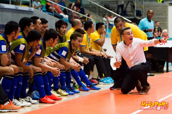 MEDELLIN, COLOMBIA - SEPTEMBER 10:  Head Coach Miguel Rodrigo of Thailand gives instructions during the FIFA Futsal World Cup Group B match between Thailand and Russia at Coliseo Ivan de Bedout stadium on September 10, 2016 in Medellin, Colombia.  (Photo by Alex Caparros - FIFA/FIFA via Getty Images)